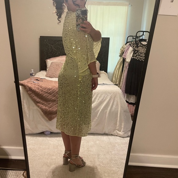💛💛ASOS Yellow Scatter Sequin Knot Front Kimono Sheer MIDI Dress💛💛 - Picture 5 of 5